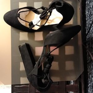 Black Suede Lace - Up Heels